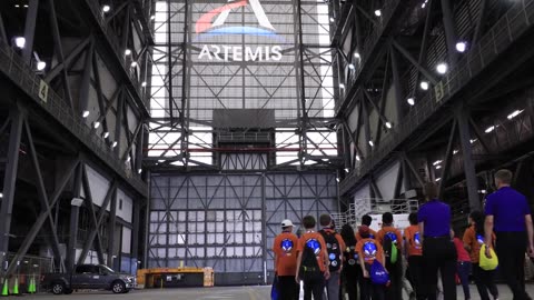 NASA Leaders Surprise Students With First Look at Artemis Rocket and Orion Spacecraft