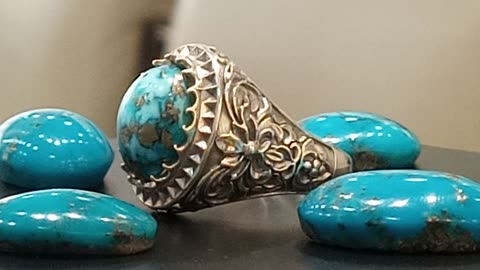 925 Silver Turquoise Ring. Ottoman Empire Jewelery.