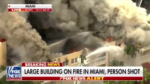 Large building on fire in Miami, person shot