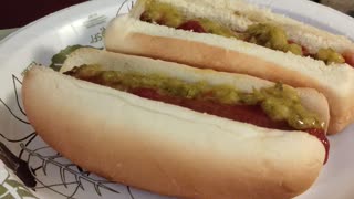 Eating Hebrew National Beef Franks, Dbn, MI, 9/19/23