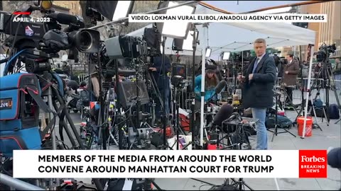 Members Of The Media From Around The World Convene Around Manhattan Court For Trump Arraignment