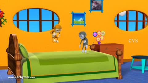 Five little monkeys jumping on the bed 3d animation english nursery rhyme for children