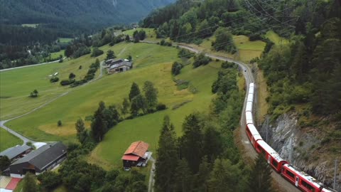Train Travel Through Switzerland Nature Landscape