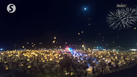 Floating lanterns released in the sky to celebrate 'Festival of Lights' in Thailand