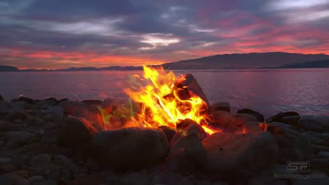 Relaxing Campfire by Lake at Sunset in 4k Ultra HD, Stress Relief, Meditation & Peaceful Deep Sleep