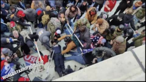 Wild: Footage Of Protesters Attacking Capitol Police With American Flag & Fire Extinguisher!