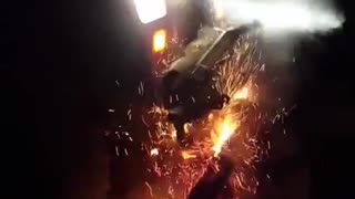 Running jeep car over bonfire