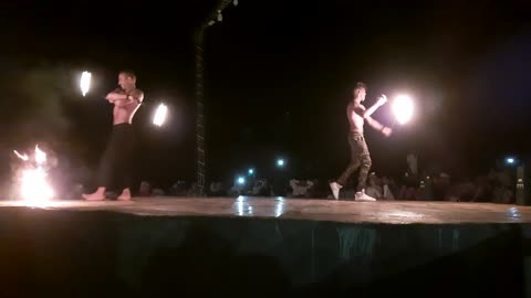 Spectacular Double Fire Bouncing Show On Stage