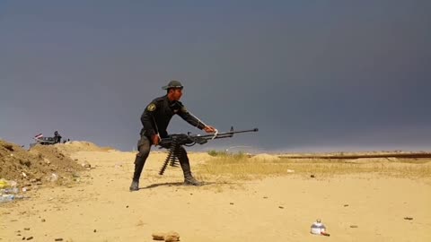 Crazy Arabic life hacks. Shooting from a large-caliber machine gun W-85 with hands.