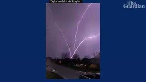 Upward lightning electrifies Kansas night sky