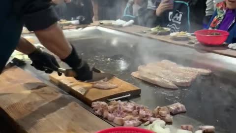 Pork belly cutting show