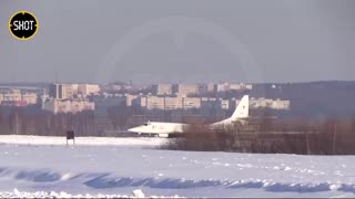 A Russian Tu160M military aeroplane takes off, with President Putin on bord
