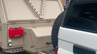 4K HD customer Pick up his unique desert color njstar rv off road aluminum camper trailer