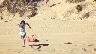 Collab copyright protection - kids beach run girl pink fall