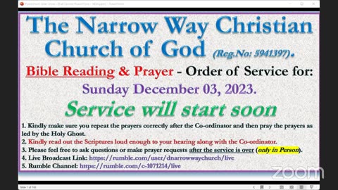 The Narrow Way Christian Church of God - Sunday Service - 03/12/2023