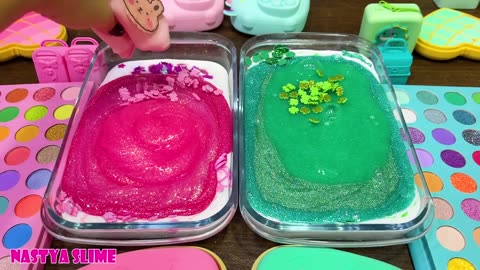 PINK vs MINT!!! Mixing random into GLOSSY slime!!!Satisfying Slime Video #263