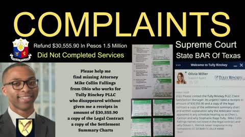Mike C. Fallings Esq Partner Tully Rinckey PLLC - Complaints Better Business Bureau - Must Refund Abandoned Client $30,555.90 - Travis County Austin Texas - SMNI News - Foxnation - OANN - Newsmax - Daily Tribune - One News Page - State BAR Of Texas