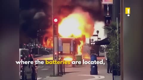 In Paris, an electric bus caught fire epically after a battery explosion, scaring passers-by.
