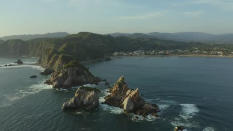 Aerial panorama of a coast and its reliefs