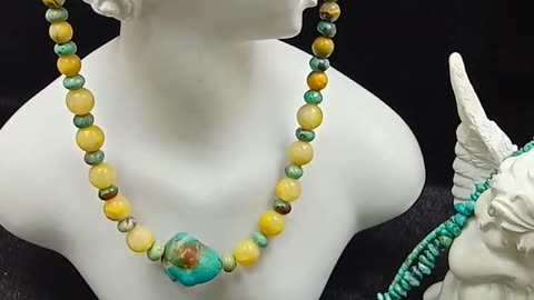 Natural turquoise with bumble bee smooth beads necklace fashionable jewelry gift06