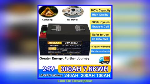 Top LiFePO4 24V 300Ah 200Ah 100Ah Battery Pack 101%