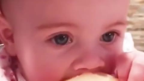 Cute Funny Babys eats fruit