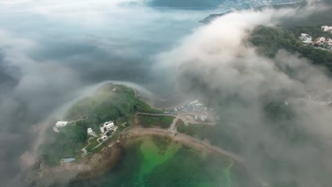 Drone Footage on Foggy Island