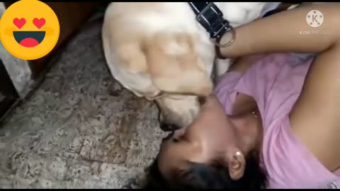 dogs kissing girl❤️❤️