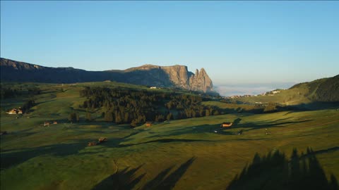 alpe di suisi dolomites aerial drone view of alpine meadow mountain plateau in italy