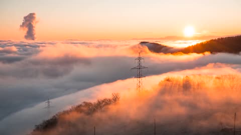 Sunrise Fog Sea Of Fog Fall Landscape