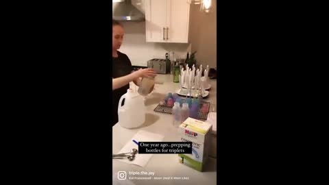 Time lapse captures mom's efforts to bottle prep for triplets