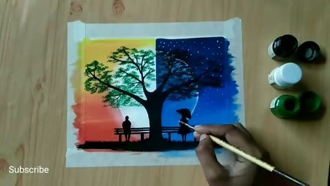 Beautiful poster colour/acrylic day and night couple painting/poster colour painting ideas