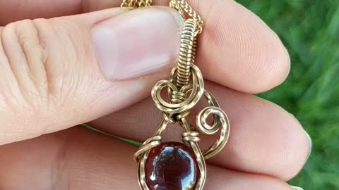 Garnet and jeweler's brass wire wrap necklace