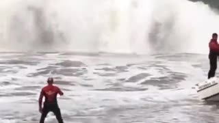 Boat's Maiden Voyage Interrupted by Large Wave