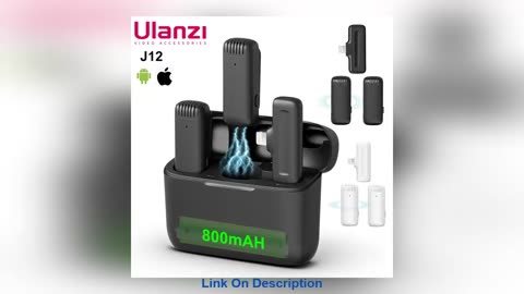 Ulanzi J12 Portable Wireless 20M Lavalier Microphone Transmitter and Receiver Clip Lable Audio