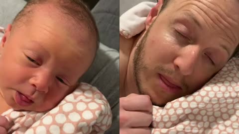 Dad copies his baby-s milk drunk faces