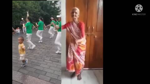 How grandma and little boy dancing for beautiful song