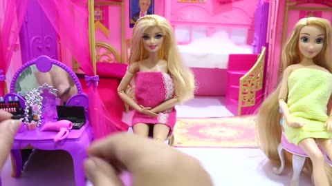 Barbie Rapunzel & Ken Princess Pink Doll House Morning Time What Happened 😱