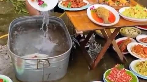 New food processing by person with water-funny video