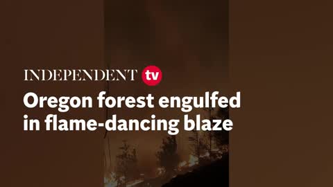 Oregon forest engulfed in flame dancing blaze