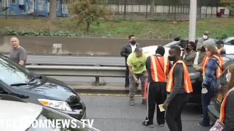 Angry Drivers Confront Climate Protestors Blocking Roadway In Manhattan