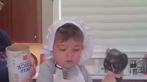 Kid chef eats Ingredients