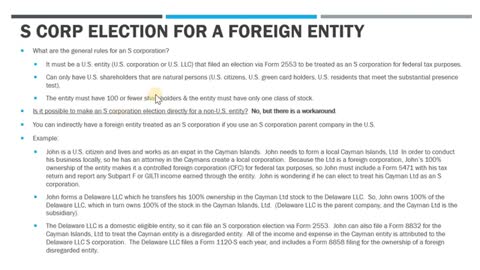 S Corporation Election for a Foreign Entity - How Does it Work?