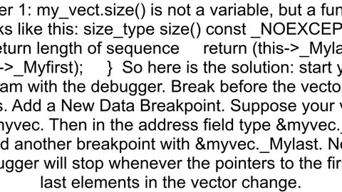 C debugging by Visual Studio Watchpoint on vector size change