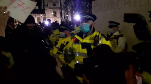 Female Police Officers verbally abused whilst protecting Churchill statue, London.