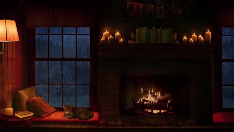 Rain and Fireplace Sounds at Night