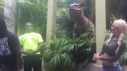 Lana and The New Day get up-close and personal with a dinosaur