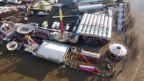 Fairground and caravan site swamped as Storm Christoph floods Stourport on Severn UK