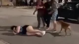Drunk woman gets dropped after attacking a passing car