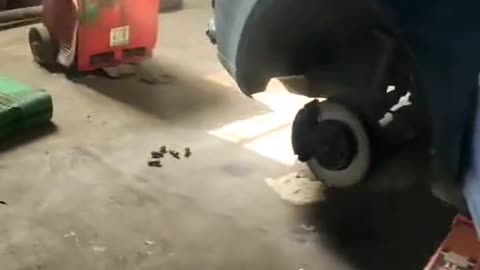A minor accident during tire repair.